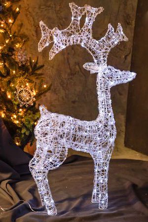 Светящаяся фигура ОЛЕНЬ НОБЛЬ, акриловые нити, 120 холодных белых LED-огней, 93 см, уличный, Winter Deco