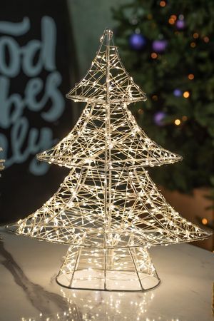 Декоративная светящаяся ёлка ТУАЛЬ, металл, 700 тёплых белых микро LED-огней, 45 см, уличная, Winter Deco