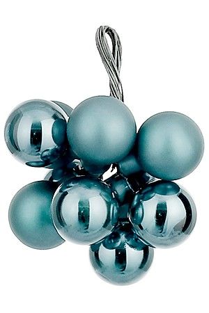 ГРОЗДЬ стеклянных матовых и глянцевых шариков на проволоке, 10 шаров по 20 мм, цвет: бирюзово-голубой, Christmas Deluxe