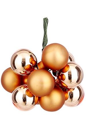 ГРОЗДЬ стеклянных матовых и глянцевых шариков на проволоке, 10 шаров по 20 мм, цвет: золотисто-медный и нежно-розовый, Christmas Deluxe