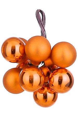 ГРОЗДЬ стеклянных матовых и глянцевых шариков на проволоке, 10 шаров по 20 мм, цвет: кораллово-оранжевый, Christmas Deluxe