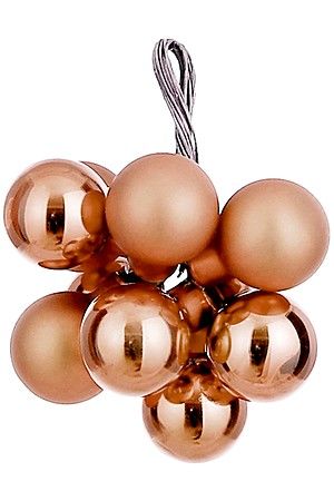 ГРОЗДЬ стеклянных матовых и глянцевых шариков на проволоке, 10 шаров по 20 мм, цвет: медно-розовый, Christmas Deluxe
