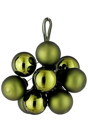 ГРОЗДЬ стеклянных матовых и глянцевых шариков на проволоке, 10 шаров по 20 мм, цвет: тёмно-оливковый, Christmas Deluxe