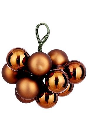 ГРОЗДЬ стеклянных матовых и глянцевых шариков на проволоке, 10 шаров по 20 мм, цвет: трюфельный, Christmas Deluxe