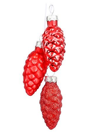 Ёлочное украшение-гроздь ГОЛЬПЕС, стекло, кораллово-красный, 3 шишки по 3 см, Christmas Deluxe