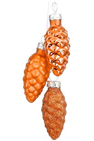 Ёлочное украшение-гроздь ГОЛЬПЕС, стекло, кораллово-оранжевый, 3 шишки по 3 см, Christmas Deluxe