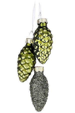 Ёлочное украшение-гроздь ГОЛЬПЕС, стекло, тёмно-оливковый, 3 шишки по 3 см, Christmas Deluxe