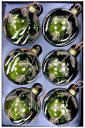 Набор стеклянных ёлочных шаров ЗОЛОТАЯ ХВОЯ, зелёный, 8 см (упаковка 6 шт.), Christmas Deluxe