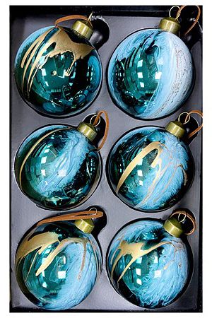 Набор стеклянных ёлочных шаров ИГРА ОТТЕНКОВ, бирюзовый, 8 см (упаковка 6 шт.), Christmas Deluxe