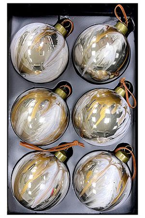 Набор стеклянных ёлочных шаров ИГРА ОТТЕНКОВ, золотисто-белый меланж, 8 см (упаковка 6 шт.), Christmas Deluxe