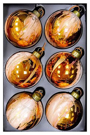 Набор стеклянных ёлочных шаров ИГРА ОТТЕНКОВ, янтарный, 8 см (упаковка 6 шт.), Christmas Deluxe