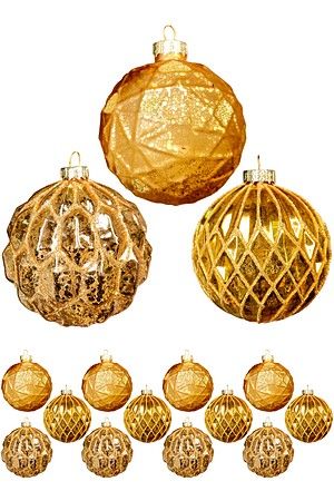 Набор стеклянных шаров СОЛЬЕВО ШИНТИЛЛАНТЕ, золотые, 8 см (упаковка 12 шт.), Christmas Deluxe