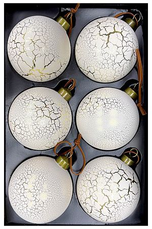 Набор стеклянных шаров ФИССЮР ДОРЭ, белые сс золотым кракелюром, 8 см (упаковка 6 шт.), Christmas Deluxe