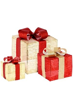 Набор декоративных подарочных коробок ВАКАНС ДОР, 3 шт, 90 тёплых белых LED-огней, батарейки, таймер, Koopman International