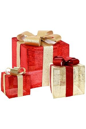 Набор декоративных подарочных коробок ВАКАНС РУЖ, 3 шт, 90 тёплых белых LED-огней, батарейки, таймер, Koopman International