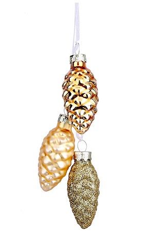 Ёлочное украшение-гроздь ГОЛЬПЕС, стекло, шампань, 3 шишки по 3 см, Christmas Deluxe