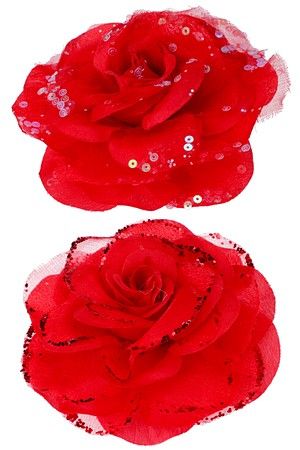 Искусственные розы ЛЮЧИАНИ на клипсе, полиэстер, красные, 9 см, набор - 2 шт., Koopman International