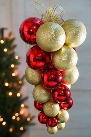 Подвеска-гроздь ИГРА БЛИКОВ, пластик, золотой, красный, 50 см, Winter Deco