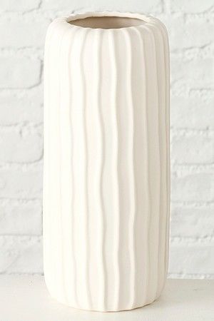 Керамическая ваза ФАРИНА цилиндрическая, белая, 26 см, Boltze