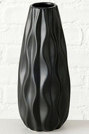 Керамическая ваза КАТРАМЕ крупные волны, черная, 25 см, Boltze