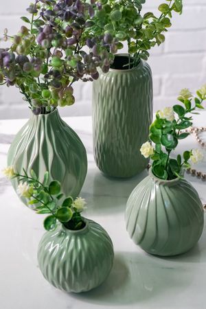Набор фарфоровых ваз ВОСТОЧНЫЕ МОТИВЫ светло-зеленые, 10-19 см, 4 шт., Boltze