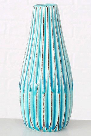 Керамическая ваза ЛОГОРАМЕНТО вытянутая с рифлением, бирюзовая, 24 см, Boltze
