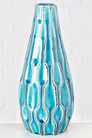 Керамическая ваза ЛОГОРАМЕНТО вытянутая, бирюзовая, 24 см, Boltze