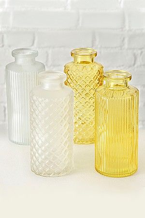 Набор декоративных ваз-бутылок ФОДЕРАТО, прозрачно-матовый и жёлтый, 14 см, 4 шт., Boltze