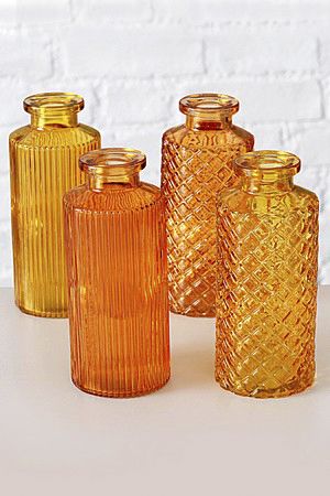 Набор декоративных ваз-бутылок ФОДЕРАТО, янтарны, 14 см, 4 шт., Boltze