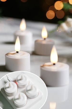 Набор чайных светодиодных свечей ДИЭЧИ, пластик, мерцающие, 'натуральный фитилёк', 4 см, 4 шт., батарейки, зарядное устройство, Koopman International