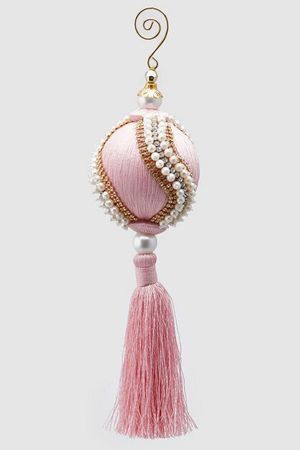 Ёлочный шар с кистью РАФФАЭЛЕ, текстиль, розовый, 28 см, EDG