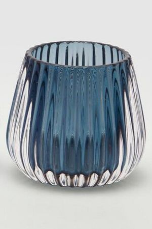 Стеклянный подсвечник под чайную свечу АЛФЕО, синий, 8 см, EDG