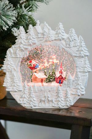 Новогодний светильник 'снежный' ПОЛЁТ САНТЫ, белый, музыка, подсветка, 25 см, батарейки, Kaemingk