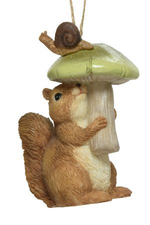 Ёлочная игрушка БЕЛЬЧОНОК ГРИБНИК с улиткой, полистоун, 12 см, Kaemingk