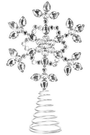 Верхушка на елку СНЕЖИНКА В АЛМАЗАХ-ЛИСТОЧКАХ, стекло, металл, серебряная, 26 см, Koopman International