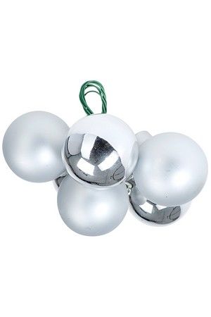 Гроздь стеклянных шаров на проволоке БАБИОЛЬ, стекло, серебряный, 3 см, 6 шт., Koopman International