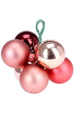 Гроздь стеклянных шаров на проволоке БАБИОЛЬ, стекло, бургунди и розовый, 3 см, 6 шт., Koopman International