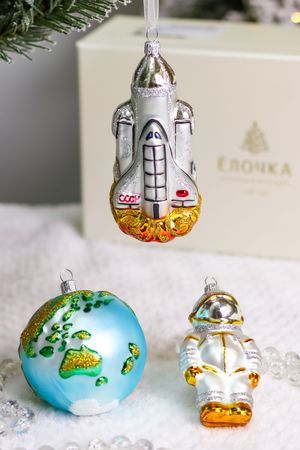 Набор стеклянных игрушек КОСМИЧЕСКИЙ, золотой, 7-12 см, 3 шт., Елочка