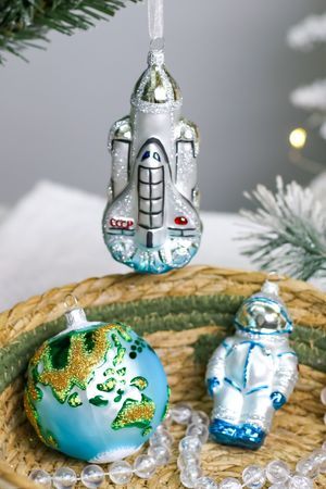 Набор стеклянных игрушек КОСМИЧЕСКИЙ, синий, 7-12 см, 3 шт., Елочка