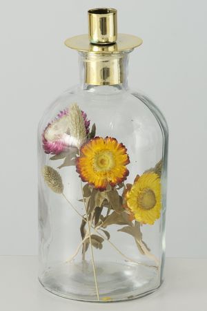 Декоративный подсвечник-бутылка ЭРБАРИО - НЕЖНЫЕ ЦВЕТЫ, стекло, металл, сухоцветы, 23х10 см, Boltze