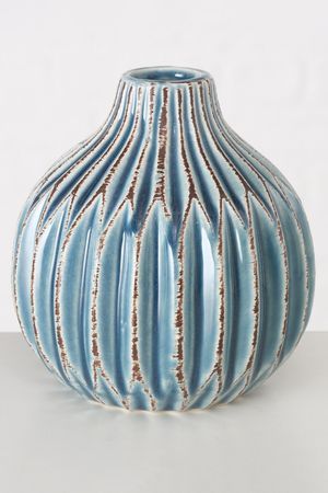 Керамическая ваза ЛОГОРАМЕНТО округлая с рифлением, бирюзовая, 11 см, Boltze