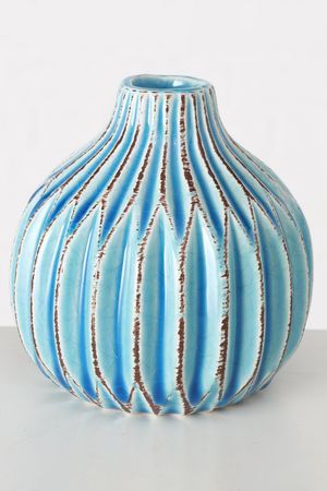 Керамическая ваза ЛОГОРАМЕНТО округлая с рифлением, голубая, 11 см, Boltze
