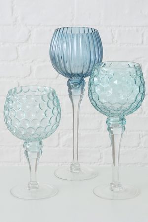 Набор стеклянных подсвечников - бокалов ОККИАЛИ, стекло, голубой, 20-30 см, 3 шт., Boltze
