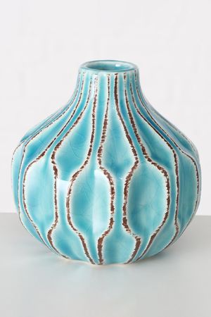 Керамическая ваза ЛОГОРАМЕНТО округлая с овальным рифлением, голубая, 11 см, Boltze