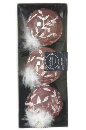 Стеклянные ёлочные шары РУФИНО, светло-розовые, 8 см, 3 шт., Kaemingk