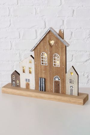 Интерьерная декорация, СВЕТ В ОКОШКАХ ДОМИКОВ КВЕДЛИНБУРГА, с подсветкой, дерево, 28х23 см, Boltze