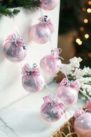 Ёлочное украшение - гирлянда из шаров НОВИНКА, розовый, стекло, 104 см, Елочка