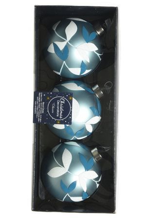 Набор стеклянных шаров ХОЛОДНАЯ КРАСОТА, голубой, 8 см (упаковка 3 шт.), Kaemingk