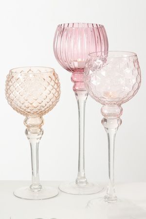 Набор подсвечников-бокалов ОККИАЛИ, стекло, розовый, 30-40 см, 3 шт., Boltze