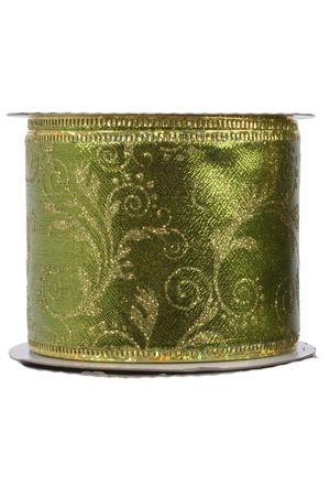 Лента для декорирования ИЗЯЩНАЯ - Цветочные Узоры, зелёный с золотым, 6x270 см, Kaemingk